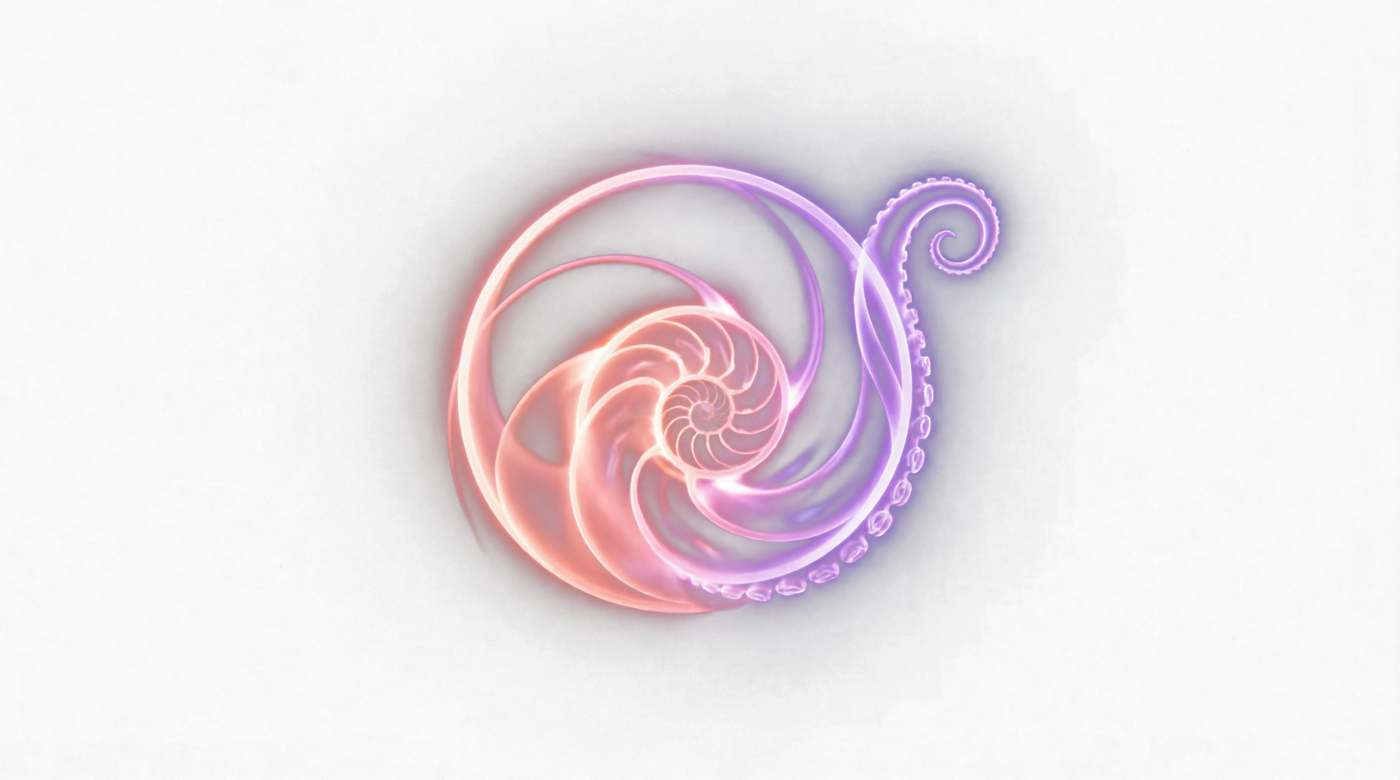 TENTA — nautilus-spiral emblem with a curling soft-robotic tentacle